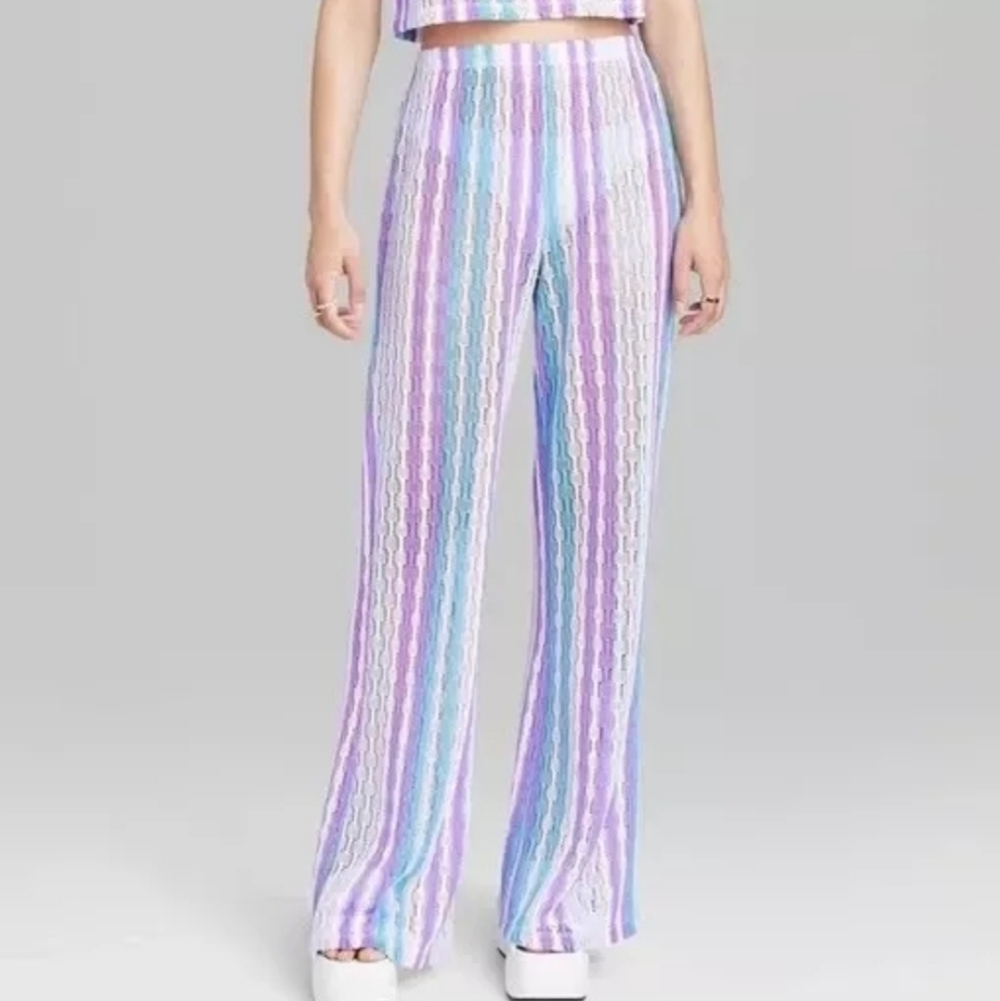 Wild Fable Women's High-Rise Crochet Knit Flare Beach Pants Striped Size 3X